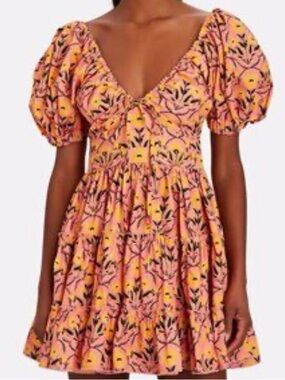 Agua Bendita Mini Dress Small Puff Sleeve Tiered Boho Cottagcore